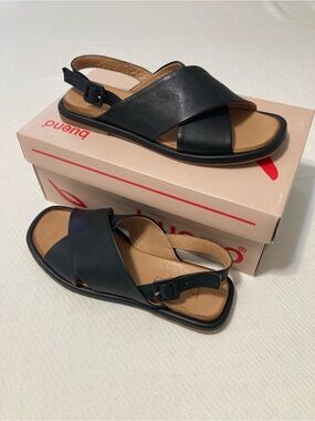 Bueno Black Leather Crisscross Slingback Sandals